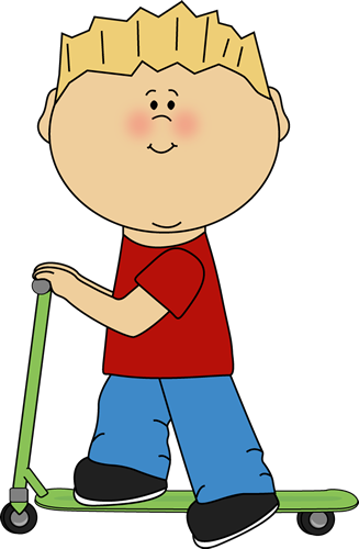 Boy Riding A Scooter - Boy On Scooter Clipart (327x500), Png Download