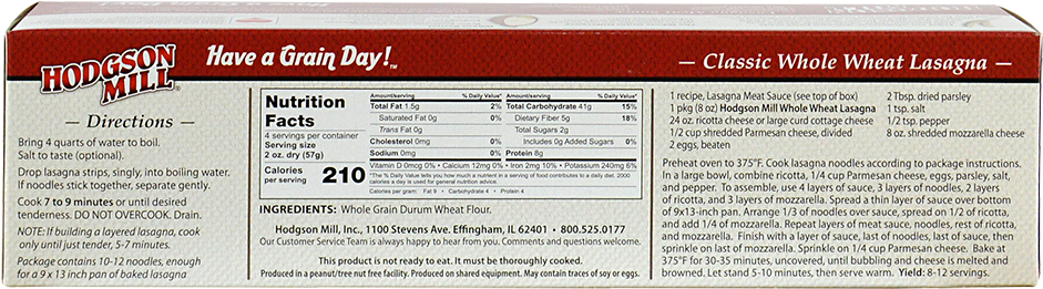 hodgson mill whole wheat lasagna