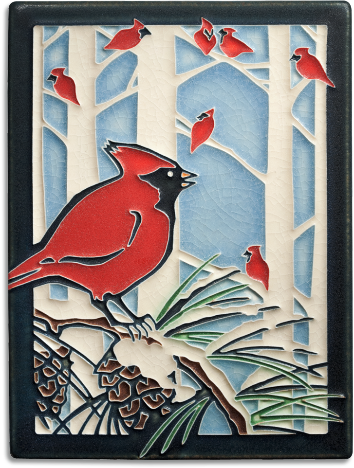 Winter Cardinals - Motawi Tiles (1000x1000), Png Download