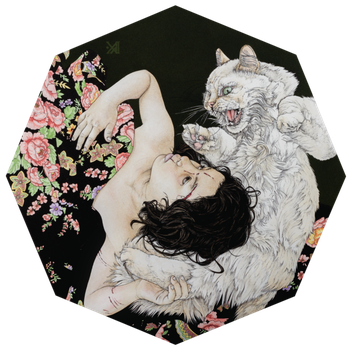 Ink, Graphite And Watercolor On Paper On Octagonal - Illustration (352x350), Png Download