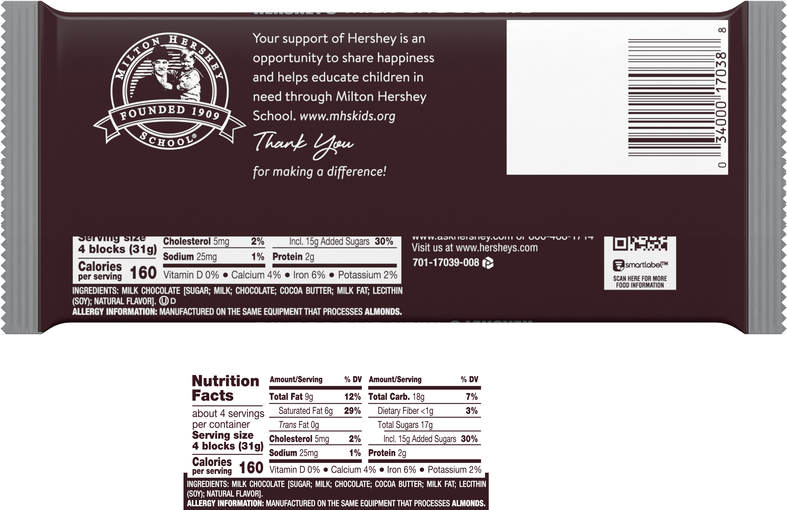 Hershey's Giant Milk Chocolate Bar: Almond (192g) (3000x3000), Png Download