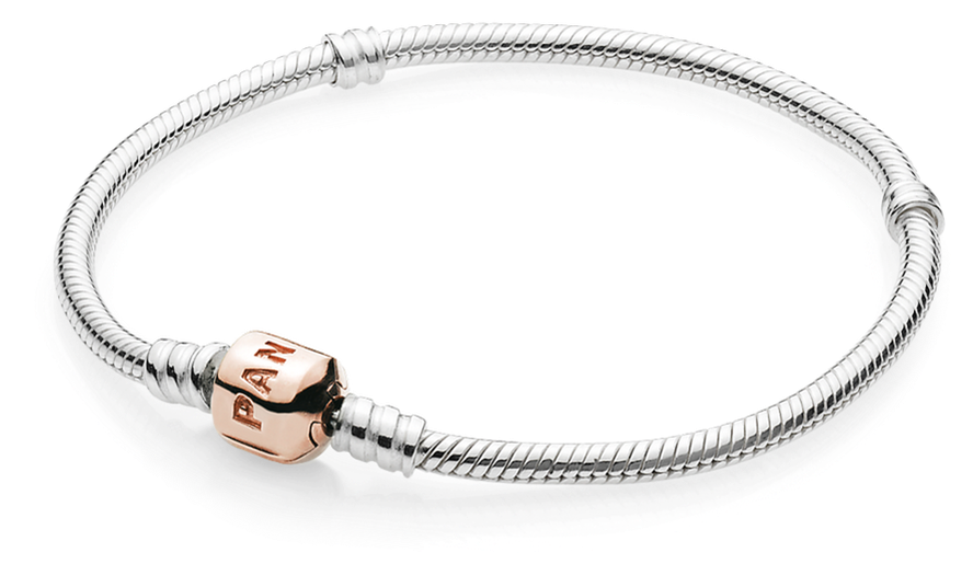 Pandora Bracelet Silver With Rose&trade Clasp - Pandora Sterling Silver Bracelet With 14k Gold Clasp (1000x1000), Png Download