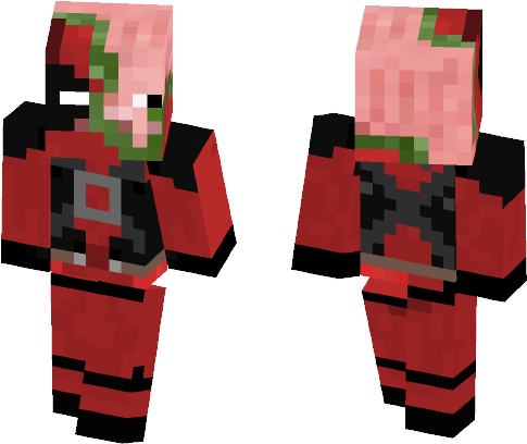 Zombie Pig Deadpool - Minecraft Spiderman Skin Noir (584x497), Png Download
