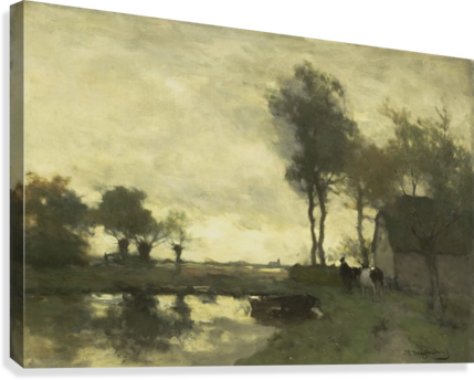 Landschap Met Boerderij Bij Een Plas Canvas Print - Landscape With Farm With A Pond Canvas Art - (36 X (429x344), Png Download