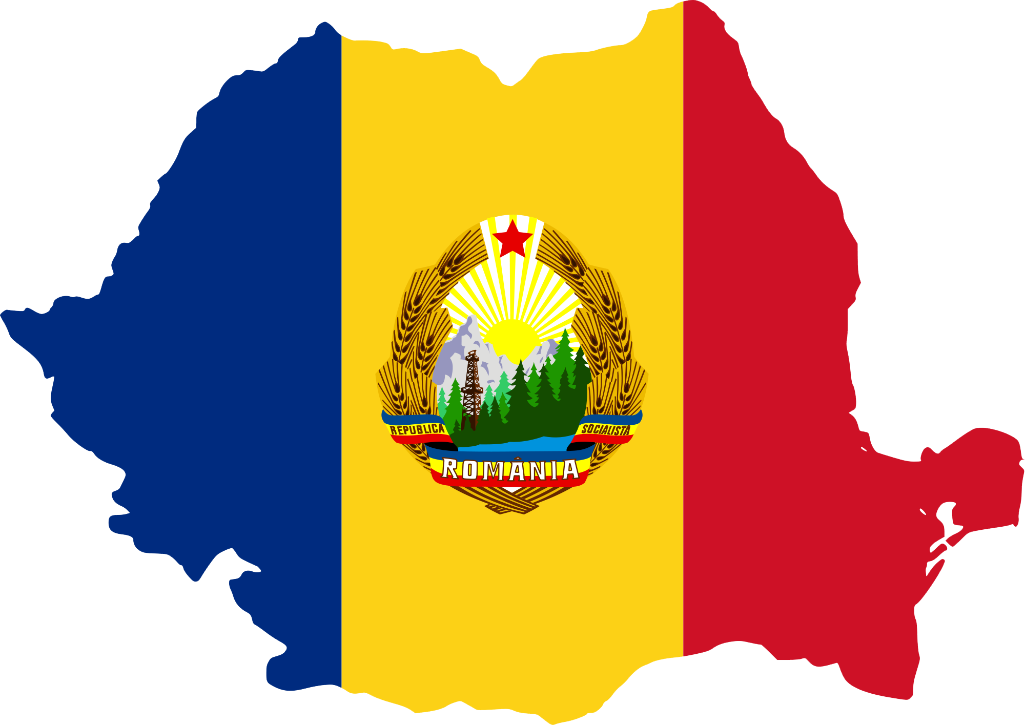 Flag-map Of Communist Romania - Romania Map Flag (2000x1415), Png Download