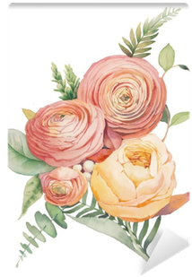 Wall Murals Watercolor Flowers Bouquet Hand Painted - Ranunculus Botanical Illustration (400x400), Png Download