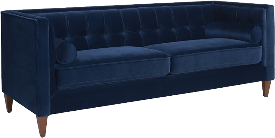Josephine Navy Velvet Sofa (900x457), Png Download