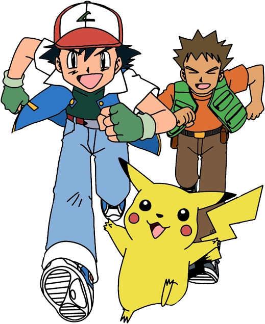 Ash, Brock, - Pokemon Brock Ash Pikachu Max May (525x644), Png Download