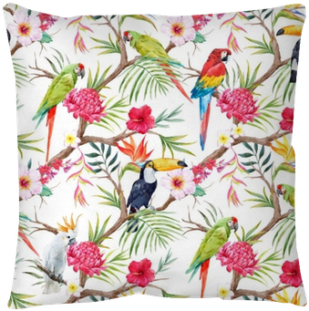 Watercolor Tropical Floral Pattern Pillow Cover • Pixers® - Tropical Parrots Patterns (400x400), Png Download