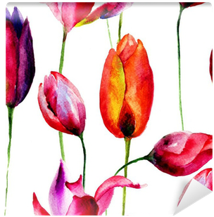 Watercolor Illustration Of Tulips Flowers Wall Mural - Watercolor Painting (400x400), Png Download