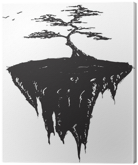Tree Growing On A Floating Island, Black And White - Tree (400x400), Png Download