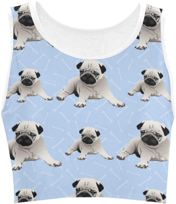 Fawn Pugs On Blue Background Women's Crop Top - Crop Top Transparent Background (500x500), Png Download