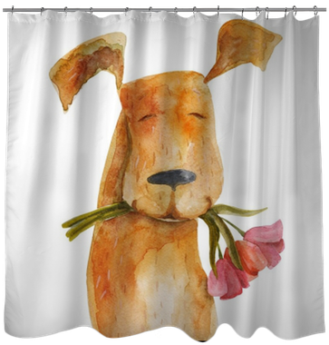 Red Dog With Flowers - Watercolor Painting (400x400), Png Download