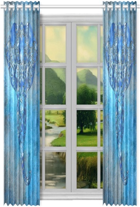 A Blue Watercolor Elephant Portrait In Denim Look New - 1x Harry Potter Gryffindor Polyester Window Curtain (500x500), Png Download