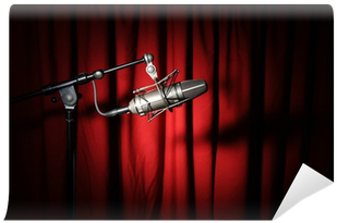 Vintage Microphone With Spotlight Over A Red Curtain - Microphone (400x400), Png Download