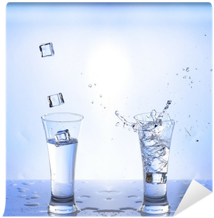 Water Splash In Glasse, White-blue Background Wall - Water (400x400), Png Download