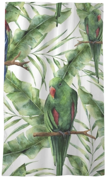 Watercolor Seamless Pattern With Parrots, Banana Palm - Macaws (400x400), Png Download