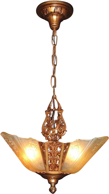1930s Moe Bridges 3 Slip Shade Antique Ceiling Light - Ceiling Lamp Transparent Png (737x737), Png Download