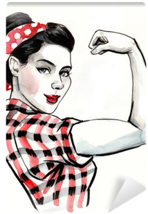 Strong Pin Up Style Woman Flexing A Biceps - Pin Up Biceps (400x400), Png Download