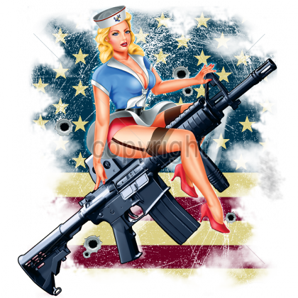 Pin Up Girl W Guns (420x420), Png Download