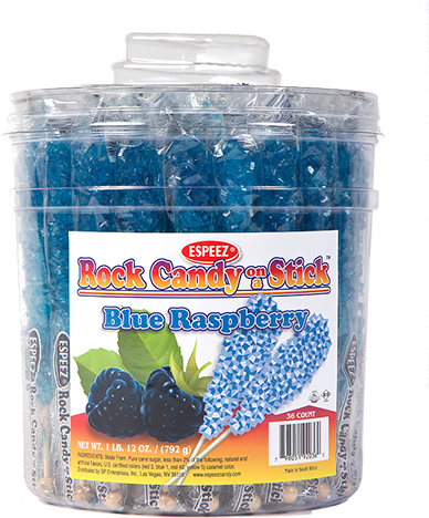 Blue Raspberry Flavored Rock Candy Crystal Sticks - Espeez Blue Rock Candy On A Stick Individually Wrapped (500x500), Png Download