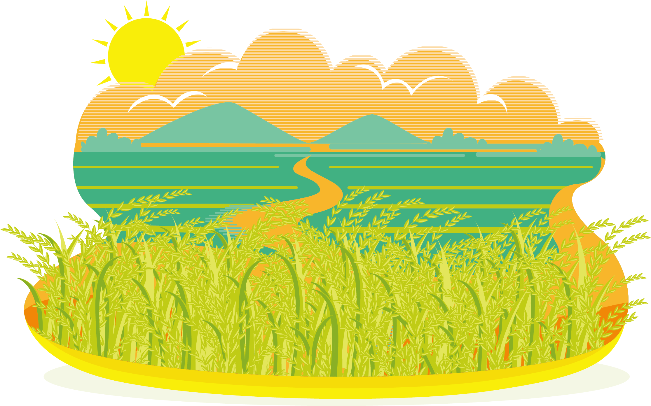 Field Clipart Paddy - Rice Field Clipart (2399x1889), Png Download
