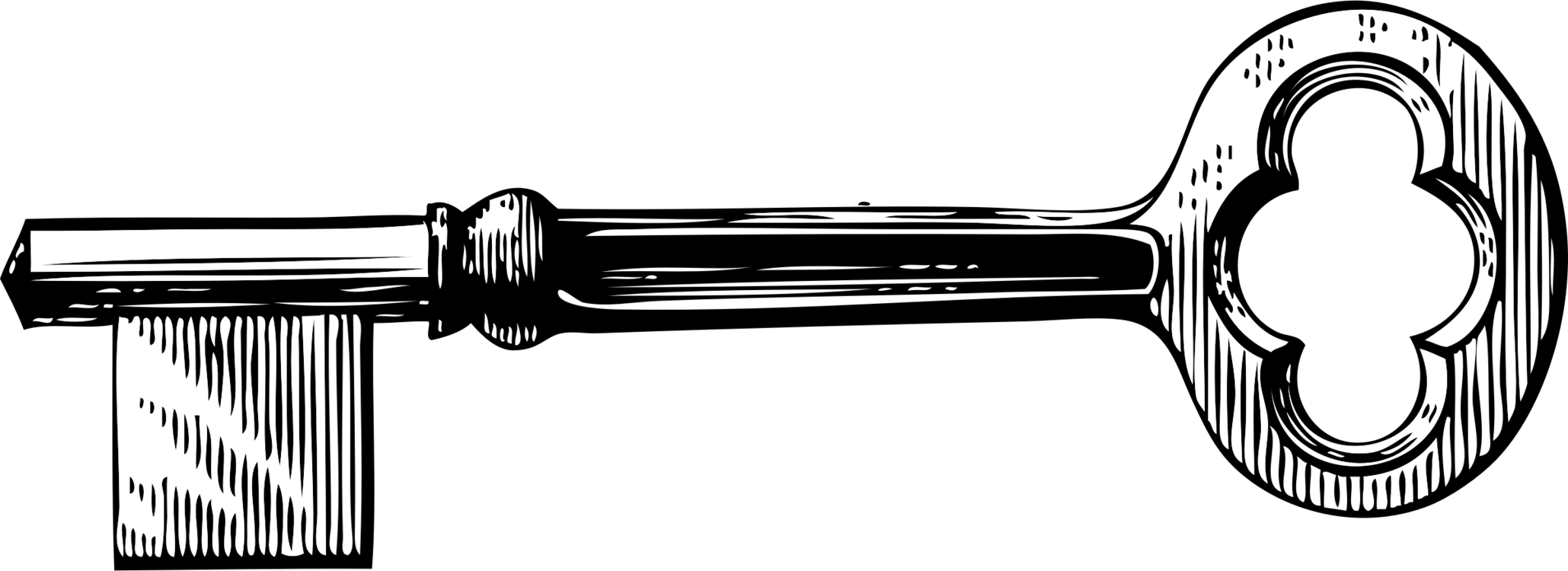 Drawing Line Art Skeleton Key - Vintage Key Clipart (2059x750), Png Download