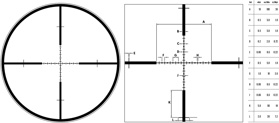 G2b Mil-dot Reticle And Subtensions - Steiner G2b Reticle (1005x482), Png Download