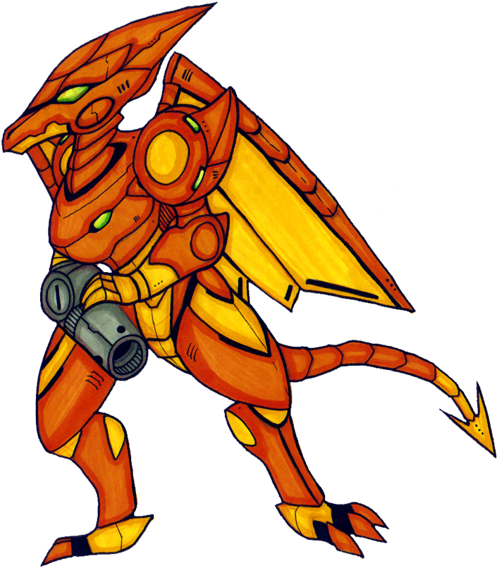 Art Trade Armored Zebecian Dragoness Samus - Ridley Metroid Suit (870x886), Png Download