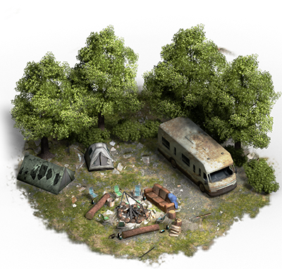 Twd L Camp - Camp The Walking Dead (400x382), Png Download
