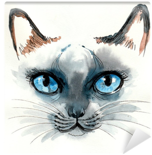 Watercolor Sketch Of A Blue Eyed Cat Wall Mural • Pixers® - Peinture Geometrique D Un Chat (400x400), Png Download