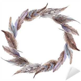 Watercolor Brown Gray Grey Feather Wreath Isolated - Grey (400x400), Png Download