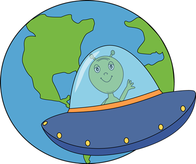 Ufo Clipart Funny Alien - Alien On Earth Cartoon (400x335), Png Download