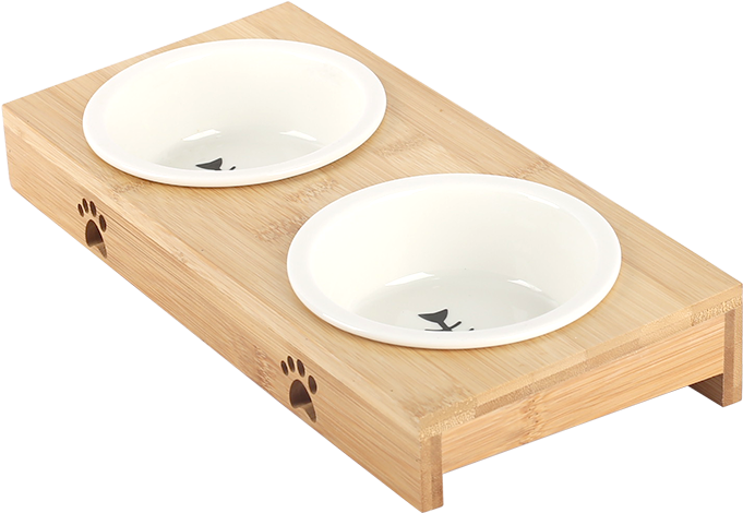 Ceramic Cat Bowl Bamboo Frame Dog Bowl Double Bowl - Bathroom Sink (800x800), Png Download