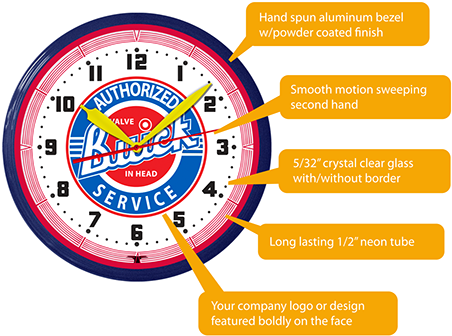 Buick Neon Clock Features - Studebaker Authorized Service Neon 20" Clock Made (460x344), Png Download