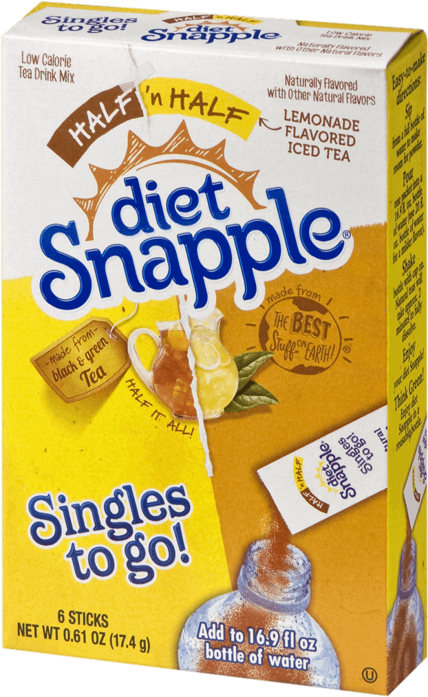 Diet Snapple Half Lemonade Half Iced Tea Singles To - Diet Snapple Singles To Go - Variety (peach Tea) (908x1024), Png Download