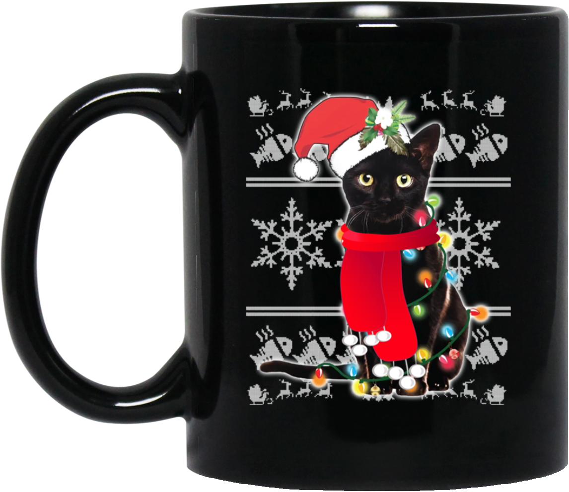 Ugly Christmas Black Cat Santa Scarf Merry Xmas Mug - Dear Wife Thanks For Being My Wife (1155x1155), Png Download