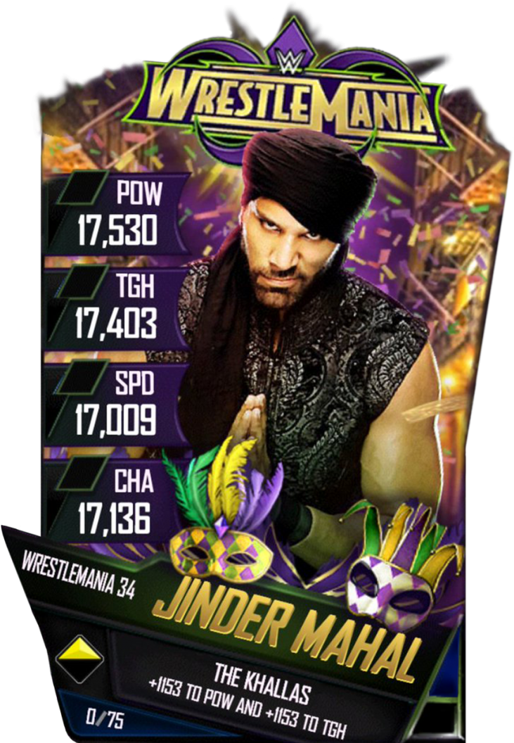 Jindermahal S4 19 Wrestlemania34 - Wwe Supercard Wrestlemania 34 Cards (733x1158), Png Download
