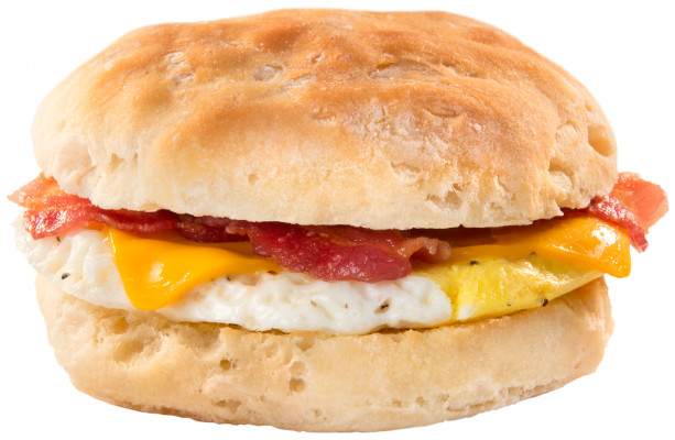 Bacon, Egg & Cheddar Cheese On A Biscuit From Honey - Egg And Bacon On A Bun (613x400), Png Download