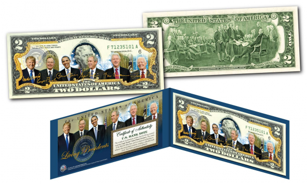 Living Presidents W/ Donald Trump Official Genuine - Living Presidents 2 Dollar Bill (600x600), Png Download