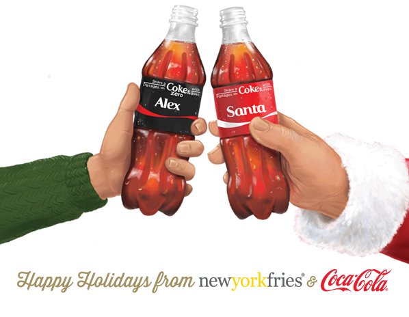 [new York Fries] Free Coke Fountain Drink With App - Holiday Blue Stripes Square Gift Stickers (598x464), Png Download