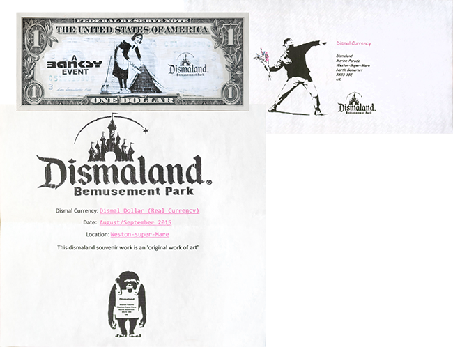 1 $ "banksy Dismaland" Banknote Ii - Dismaland Certificate (650x498), Png Download