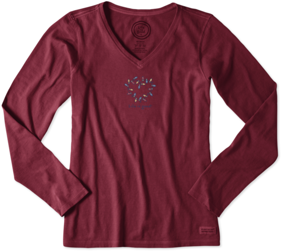 Women's Holiday Lights Heart Long Sleeve Crusher Vee - Sweater (570x570), Png Download