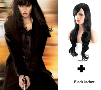Melodysusie Long Wavy Black Wig Black Jacket - Salt 2010 Angelina Jolie (400x310), Png Download
