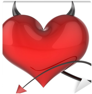 Heart Of Devil Love Red With Black Sharp Horns And - Heart With Horns And Tail Tattoo (400x400), Png Download