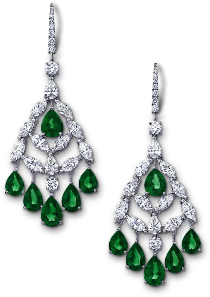 Angara Chandelier Emerald Dangle Earrings With Diamond - Earrings Graff Jewelry (1400x1400), Png Download