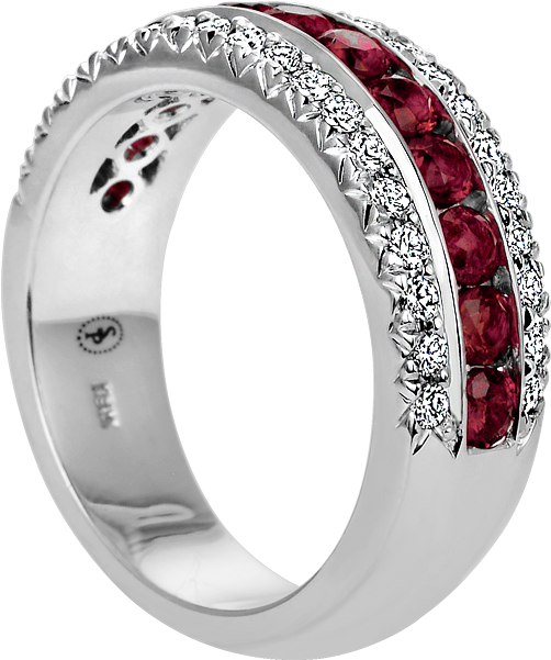 Ap198dd-ru Round Ruby Band With Pave Diamond Border - Grissom's Fine Jewelry (700x700), Png Download