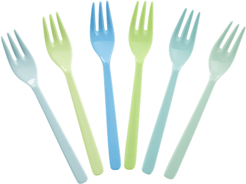 6 Forks In Assorted Blue And Green Colors - Rice Melamine Blue Set Of 6 Forks (600x600), Png Download