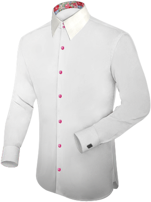 White Shirt With Red Buttons With French Collar 2 Button - White Shirt Long Collar (340x420), Png Download