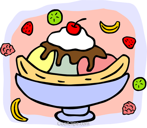 Banana Split Topped With Cherry Royalty Free Vector - Ice Cream (480x418), Png Download